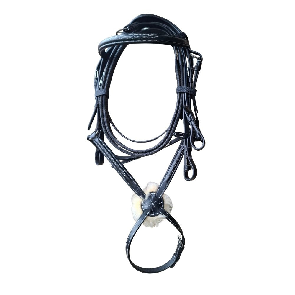 Grandeur Majesty Mexican Bridle Black Cob leather horse bridle